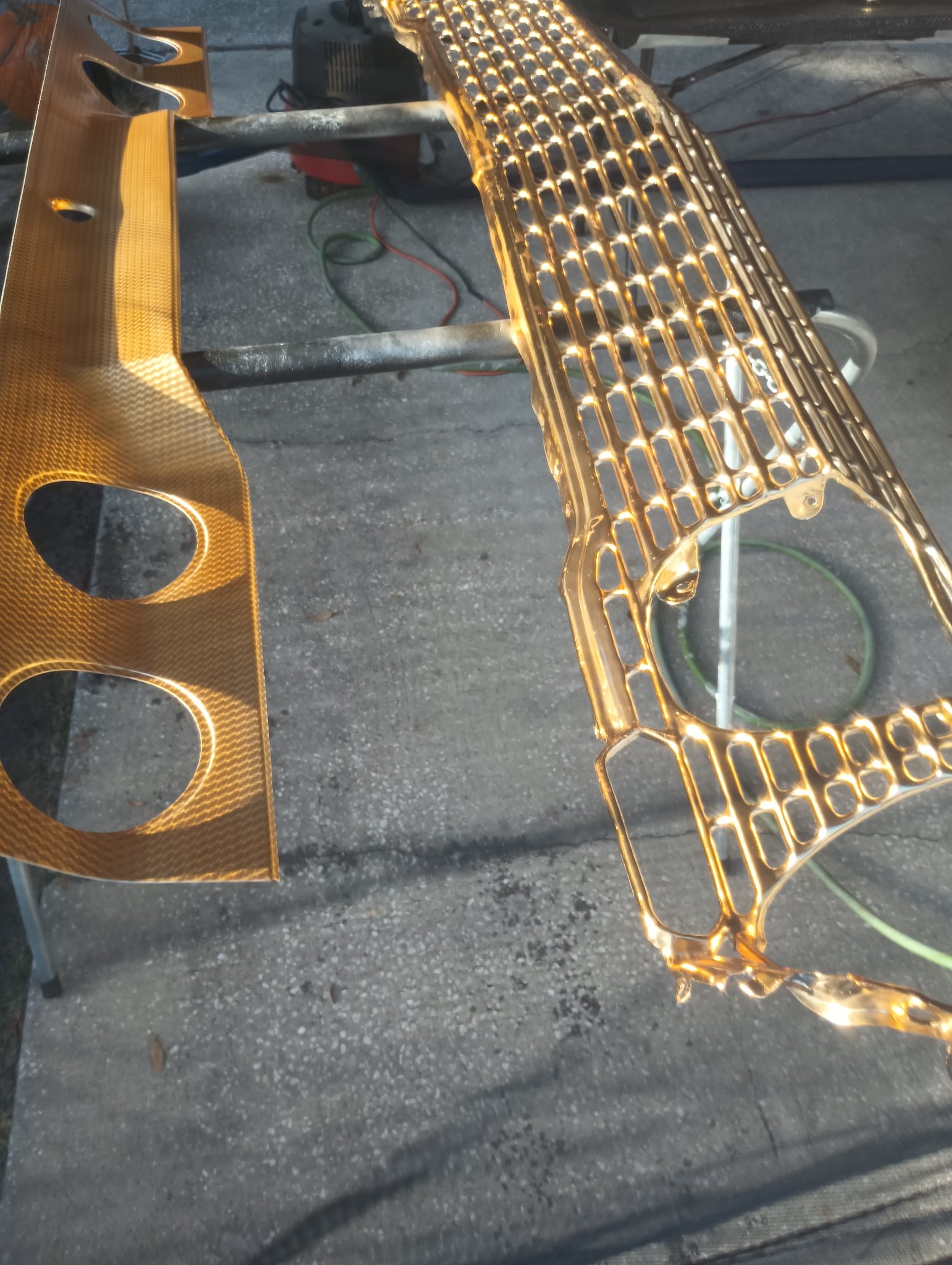 ChromeKarats gold plating work — Gold Corvette Grille — In Progress